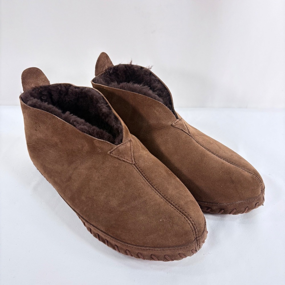 L.L. Bean Wicked Good Slippers Brown Suede Shearling Bootie 189724 Mens 13 Wide